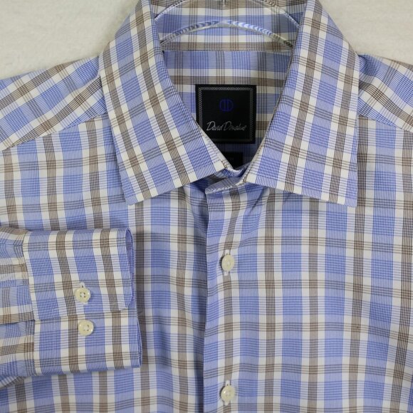 David Donahue Other - ♥️ 2+, David Donahue Men's 100% Cotton Blue Brown Check Dress Shirt 16 32/33